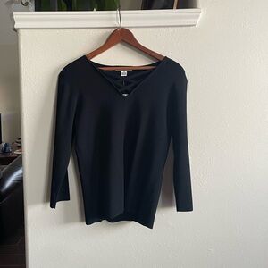 NWT Preston & York 3/4 Sleeve Black V-Neck Top
